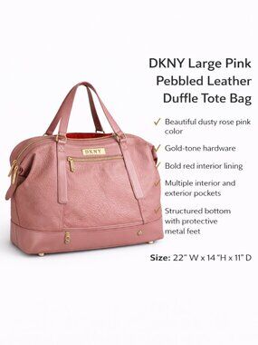 DKNY Pink Large Duffle Tote Bag 💗 Gold Hardware Weekender Travel